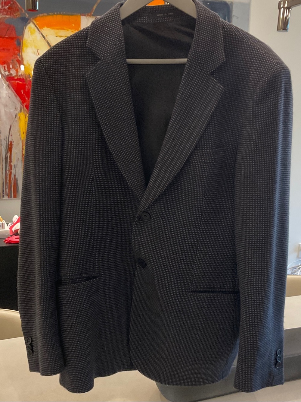 Giorgio Armani Navy-Charcoal Textured Two-Button Blazer